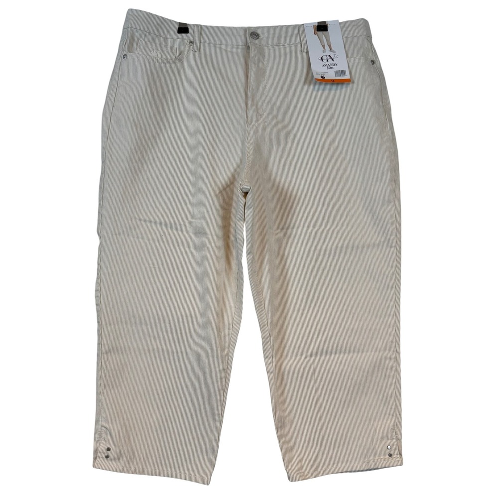 Gloria Vanderbilt Amanda Capri Pants Womens 16 Beige White Pinstripe Coastal